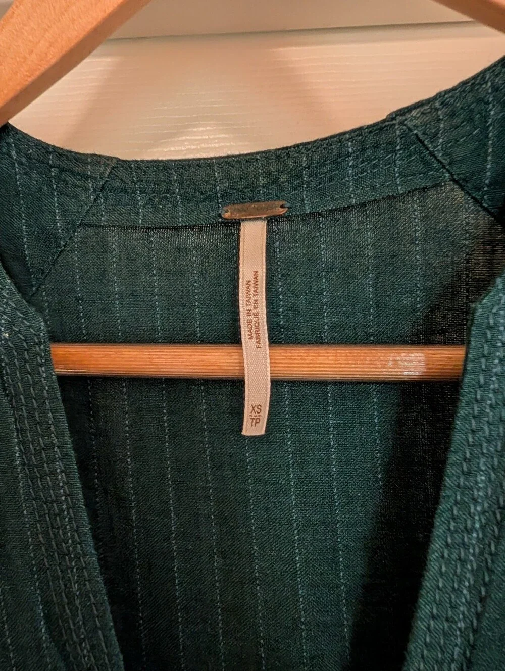 Free People Deep Teal Pinstripe Sleeveless Midi Dress